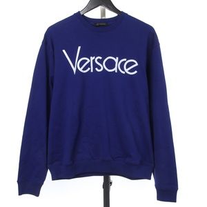 NWT Blue Versace Sweatshirt w/ Embroidered Logo XL